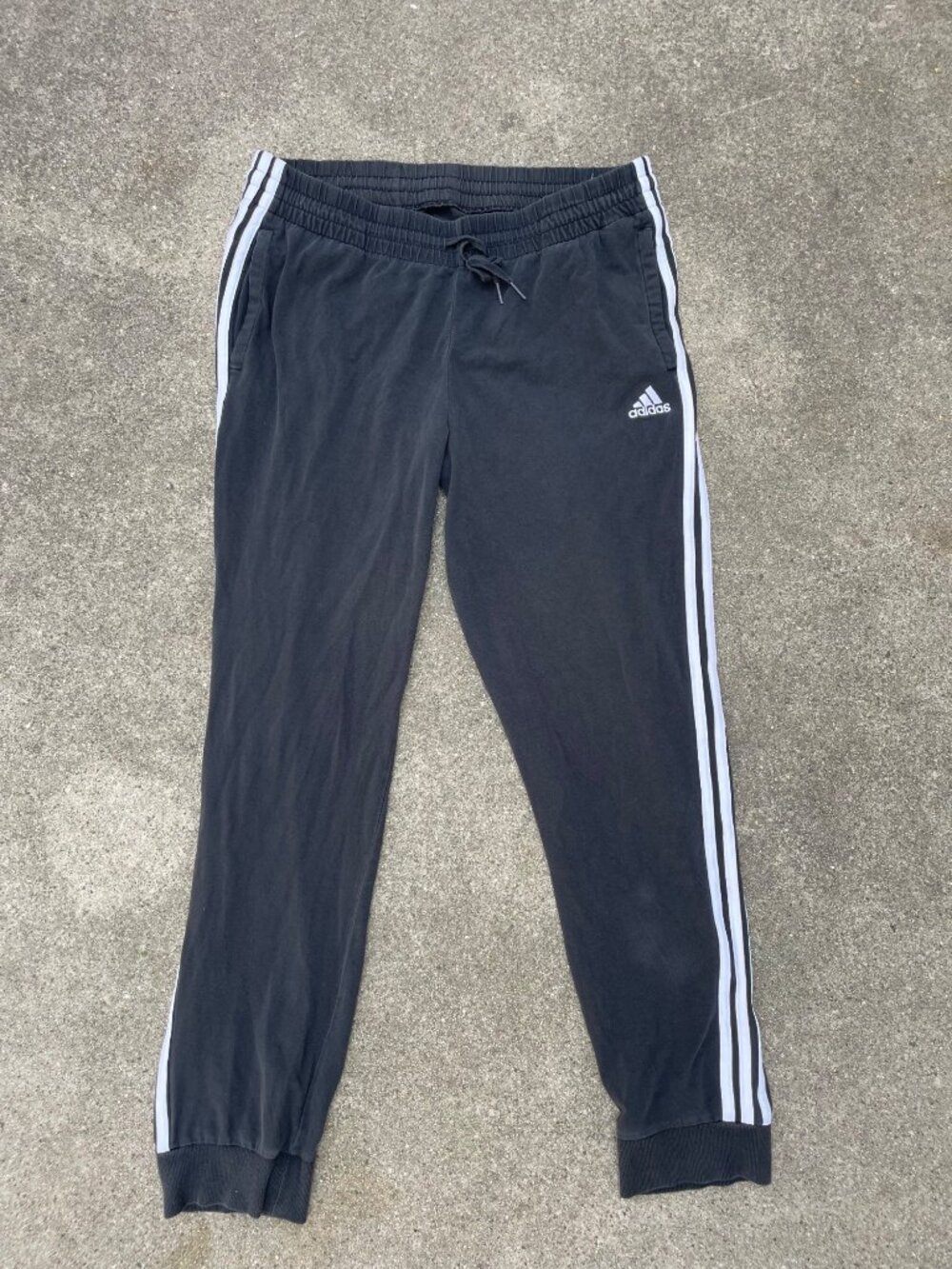 Y2K Style Adidas XL Track Pants Black Mens XL Knit Relaxed Cropped Low Rise Soft